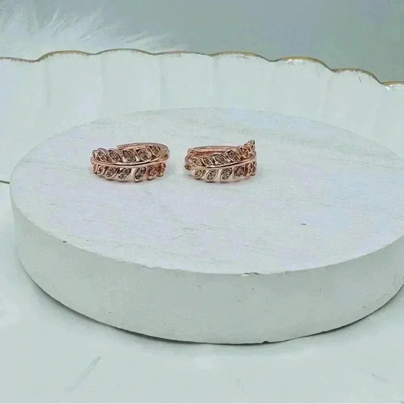 Zircon Olive Branch Leaf Small Hoop Earrings Rose Gold - Picture 2 of 5